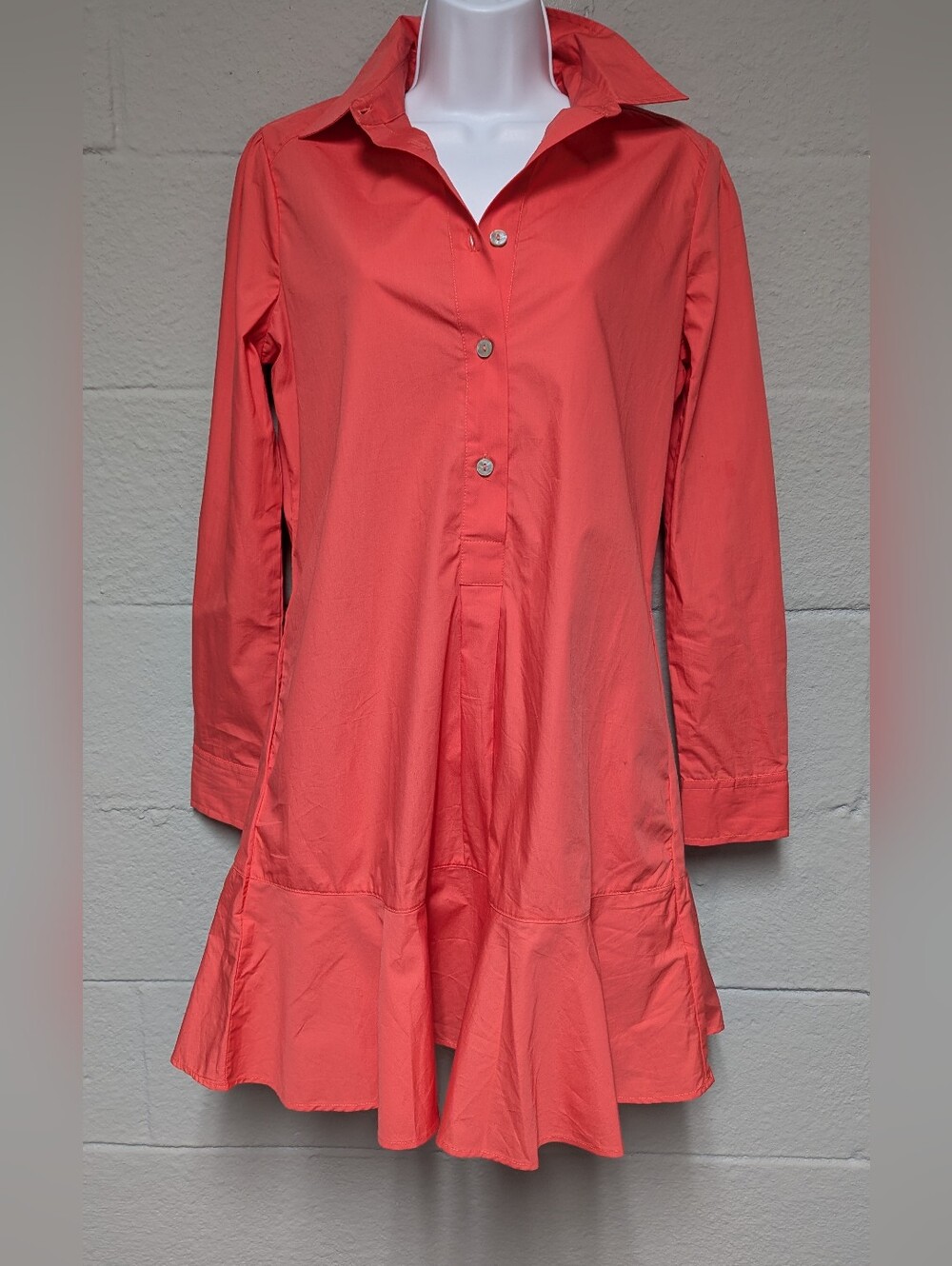 Quince Shirt Dress Size XS Organic Cotton Button Up Ruffle Hem